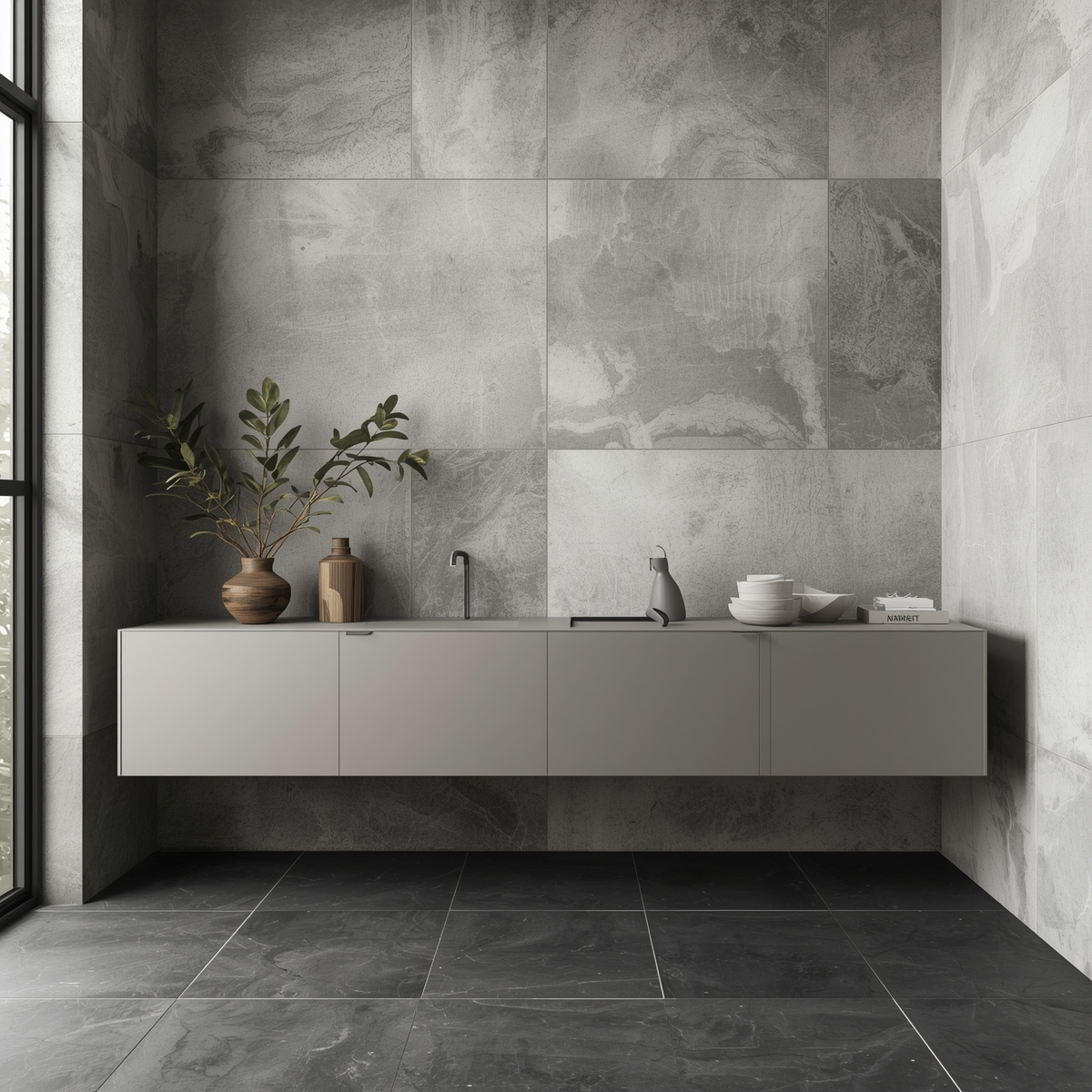 کاشی طرح سنگ در فضای سرویس بهداشتی